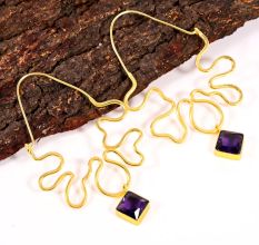 Handmade African Statement Dangle Earrings with Purple CZ Stones for Women